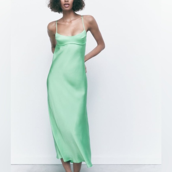 Zara SATIN EFFECT MIDI DRESS - Picture 5 of 13